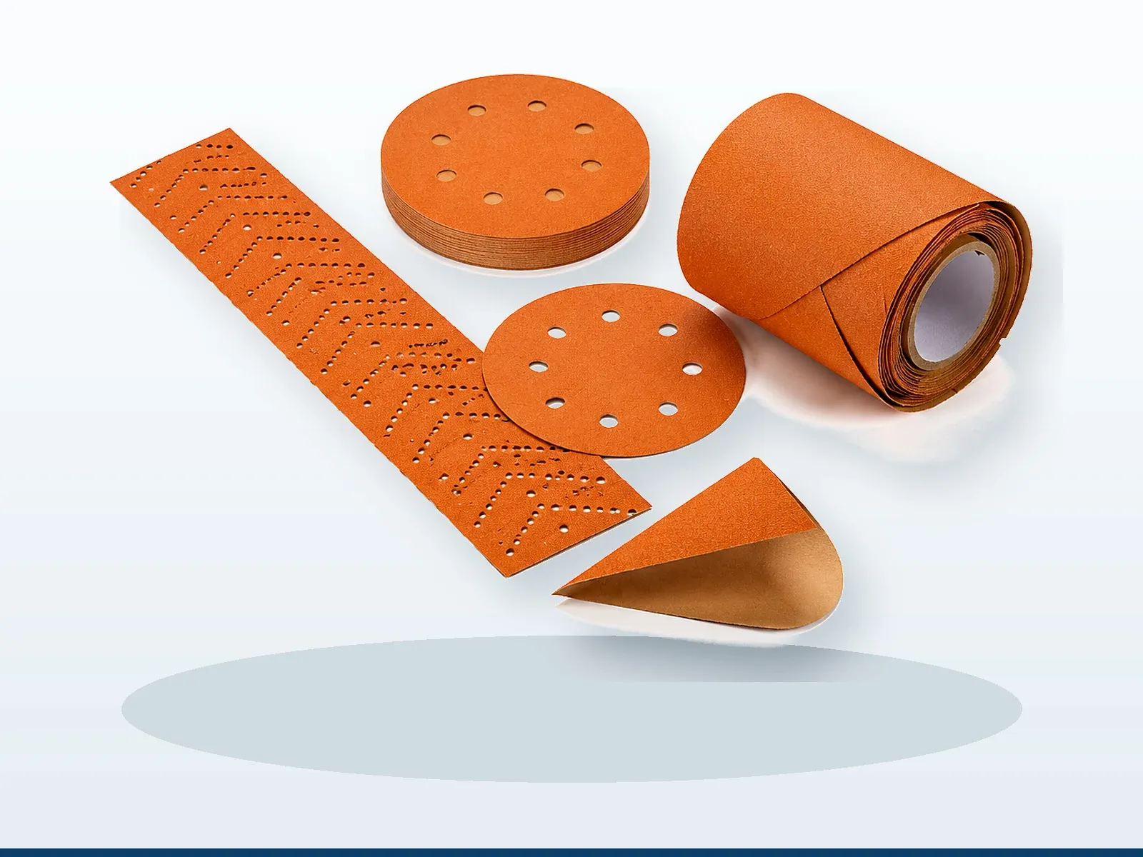 Orange ceramic paper sanding discs for automotive surface preparation