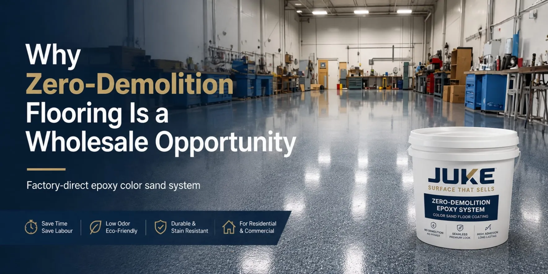 JUKE zero-demolition epoxy flooring opportunity for distributors