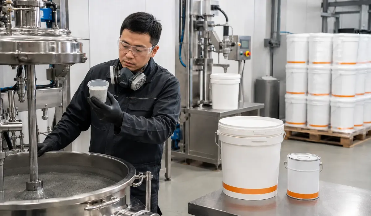 Chinese JUKE factory technician inspecting epoxy colored sand during production