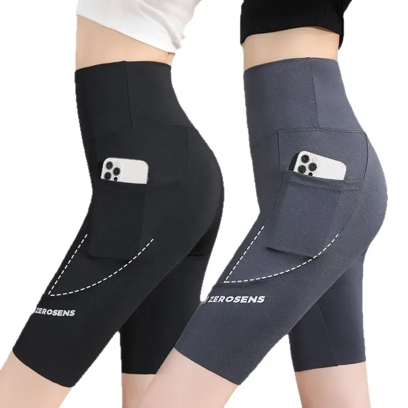 Five-point side pocket shark pants summer thin women's breathable high waist sports cycling - detail view 3