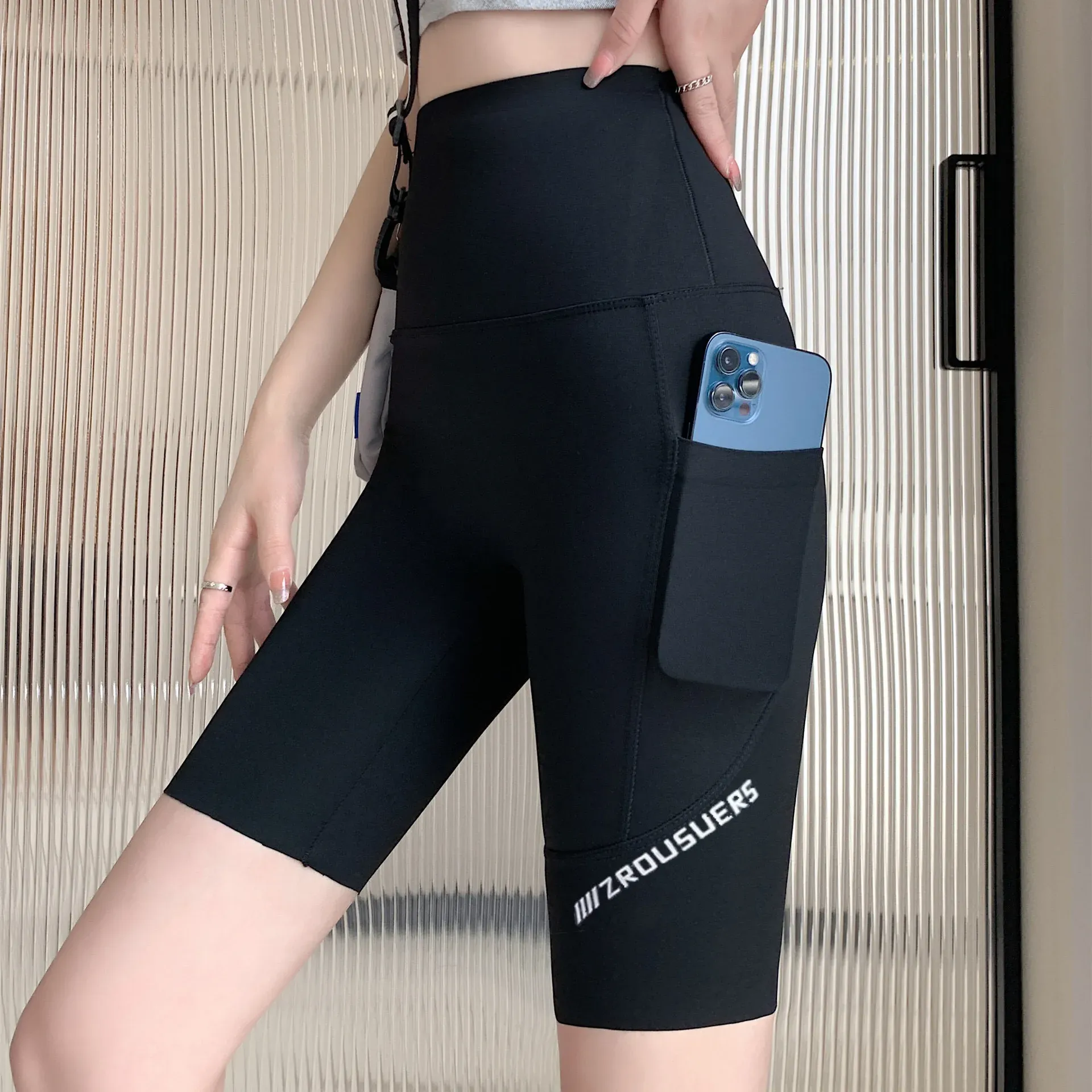 Five-point side pocket shark pants summer thin women's breathable high waist sports cycling - detail view 1