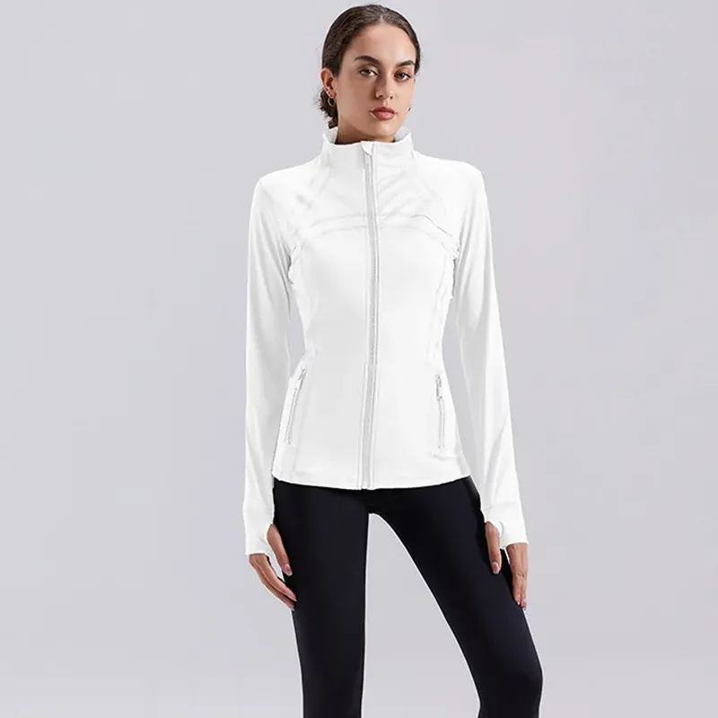 Women's yoga clothes with stand collar, tight-fitting and slim waist sports tops, running - detail view 2