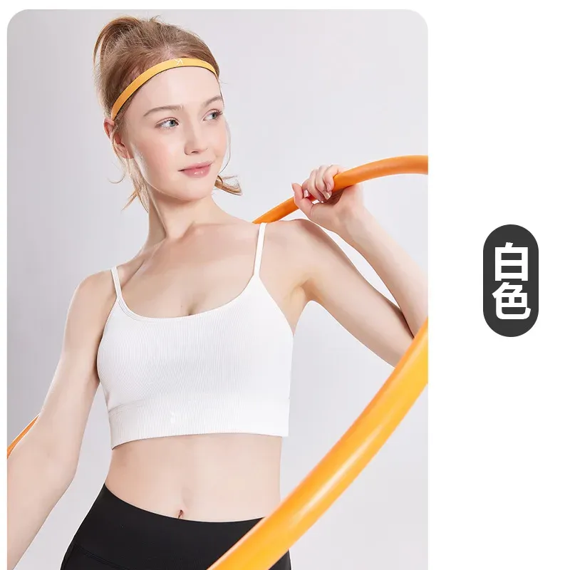 sports bra, women's nude yoga suit, vest with thin shoulder straps, wearing Pilates - detail view 1