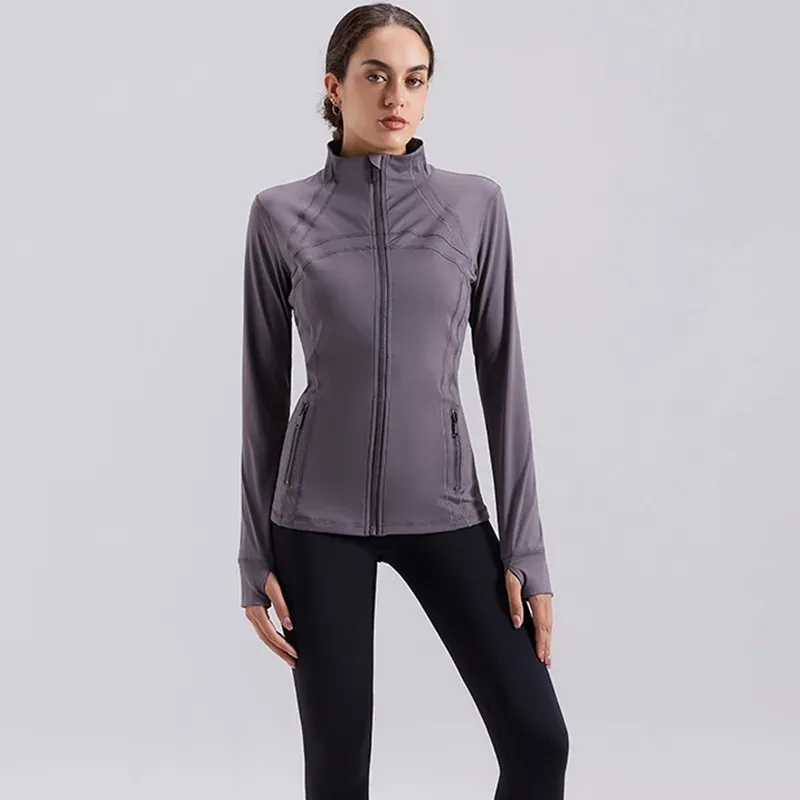 Women's yoga clothes with stand collar, tight-fitting and slim waist sports tops, running - detail view 1