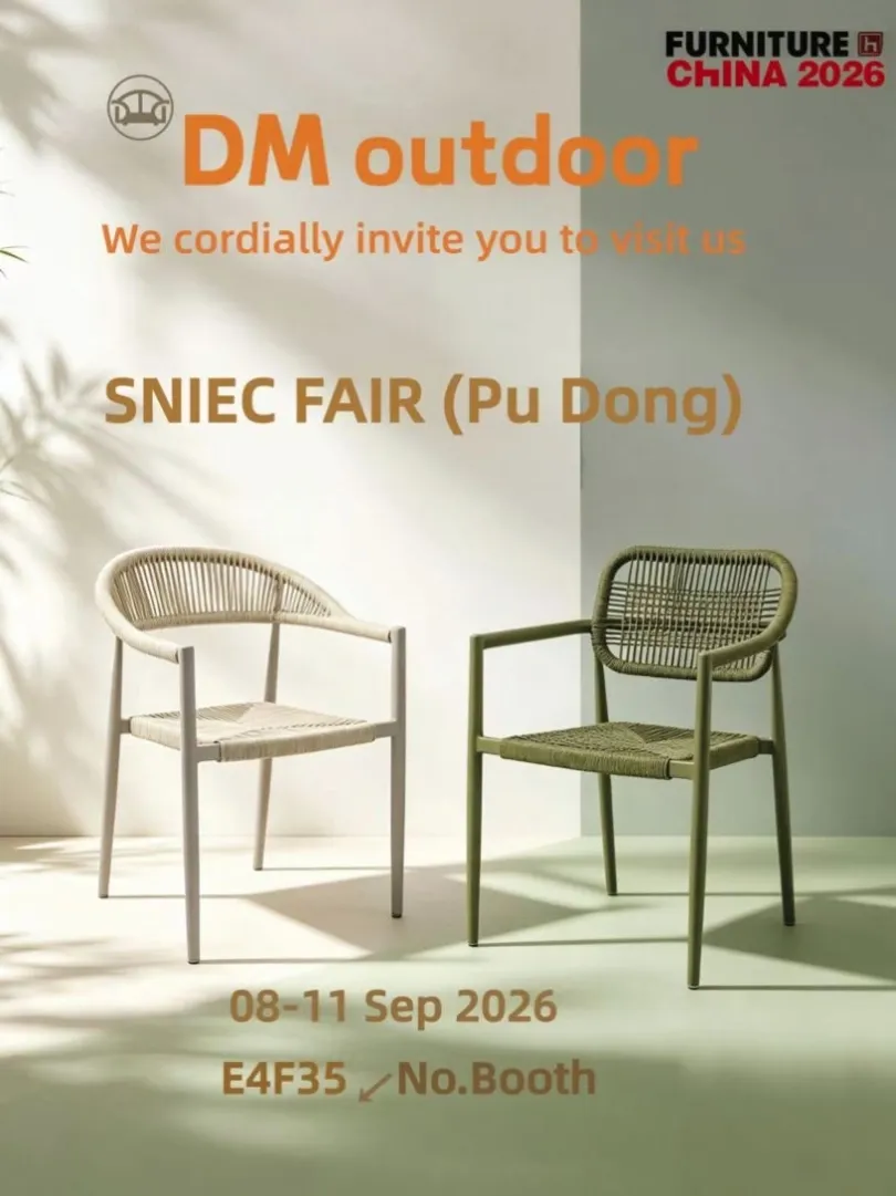 DM Outdoor Furniture China 2026 invitation for booth E4F35 at SNIEC in Shanghai