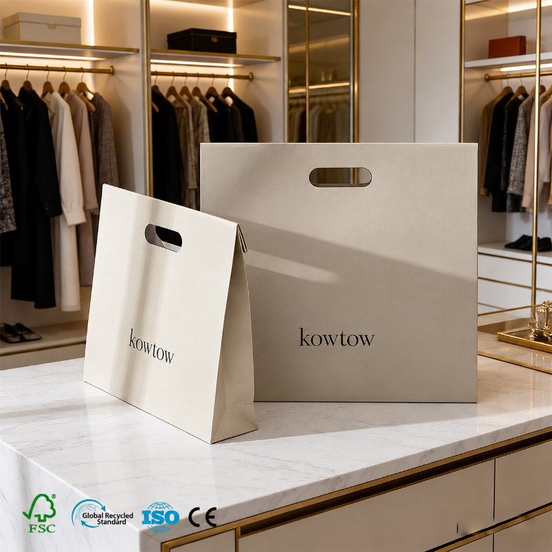Custom paper bag for clothing with rope handles and logo