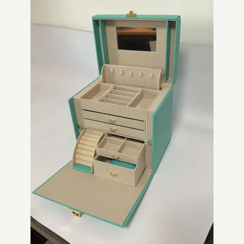 Open rigid jewelry drawer box with suede-effect insert for rings bracelets and earrings