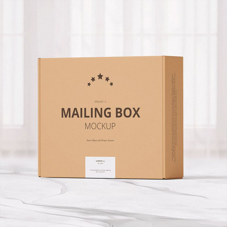 Closed kraft corrugated mailer box for clothing with custom black printed branding