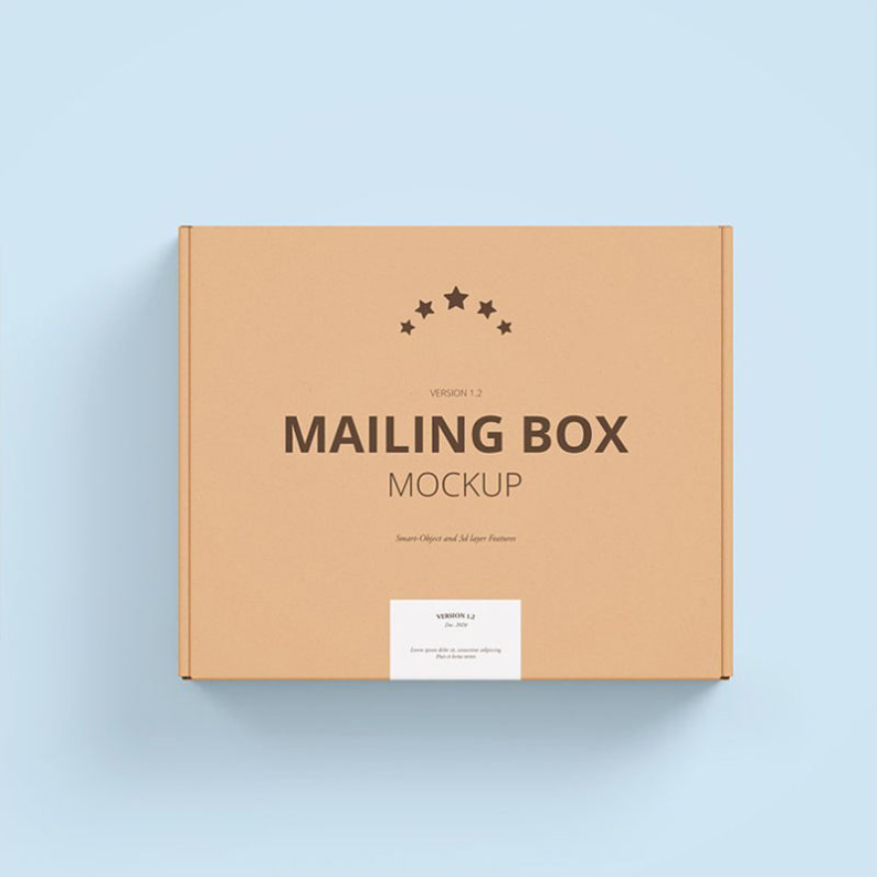 Top view of custom kraft clothing shipping box with minimalist printed design