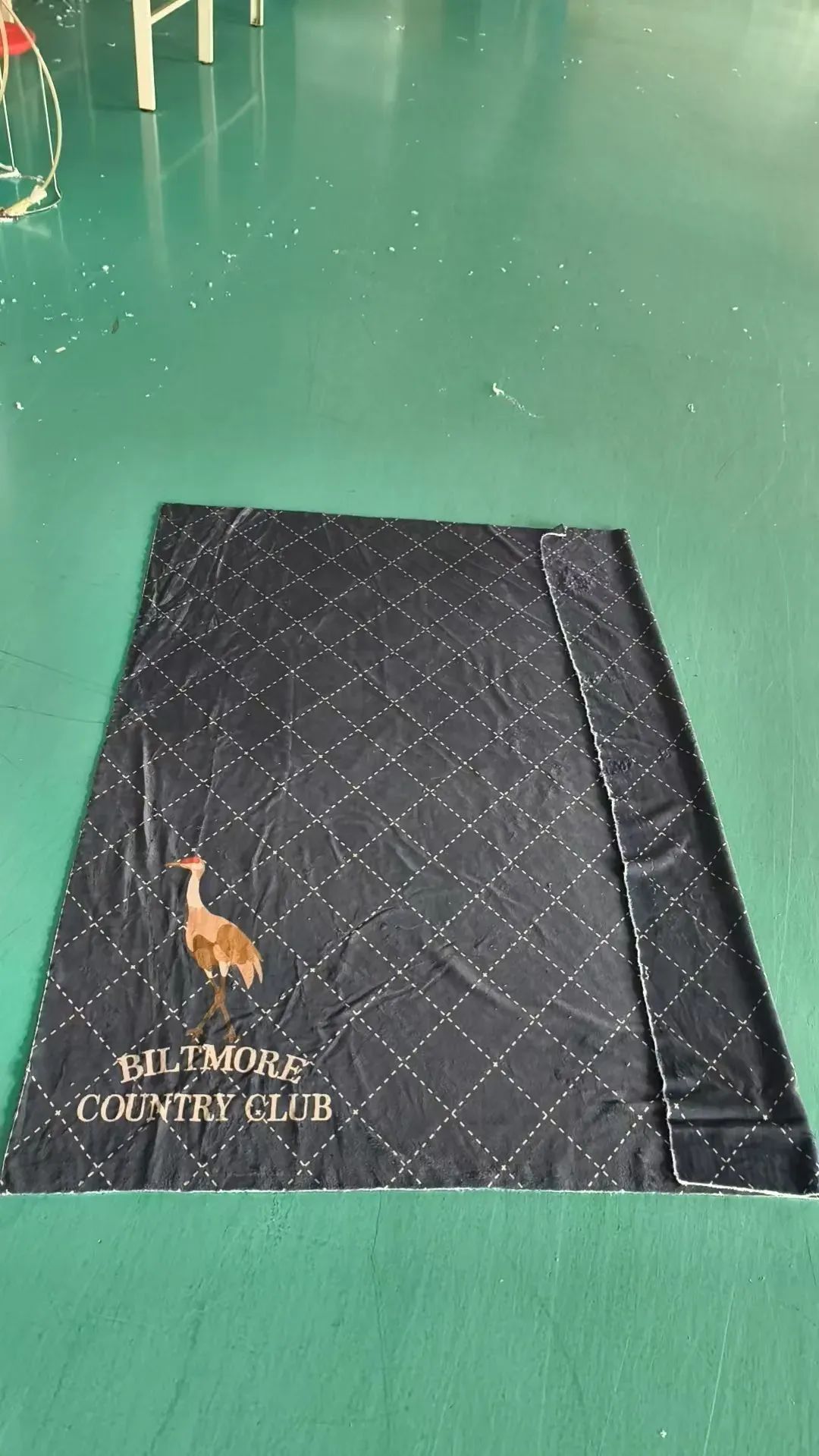 Navy quilted double-sided custom blanket with heat-transfer printed club logo