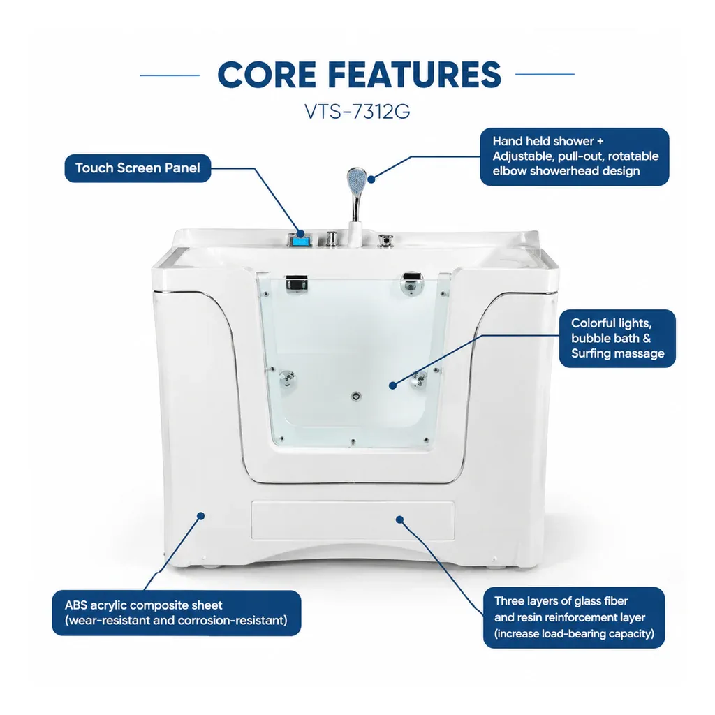 VTS-7312G smart pet spa bathtub core features and reinforced construction
