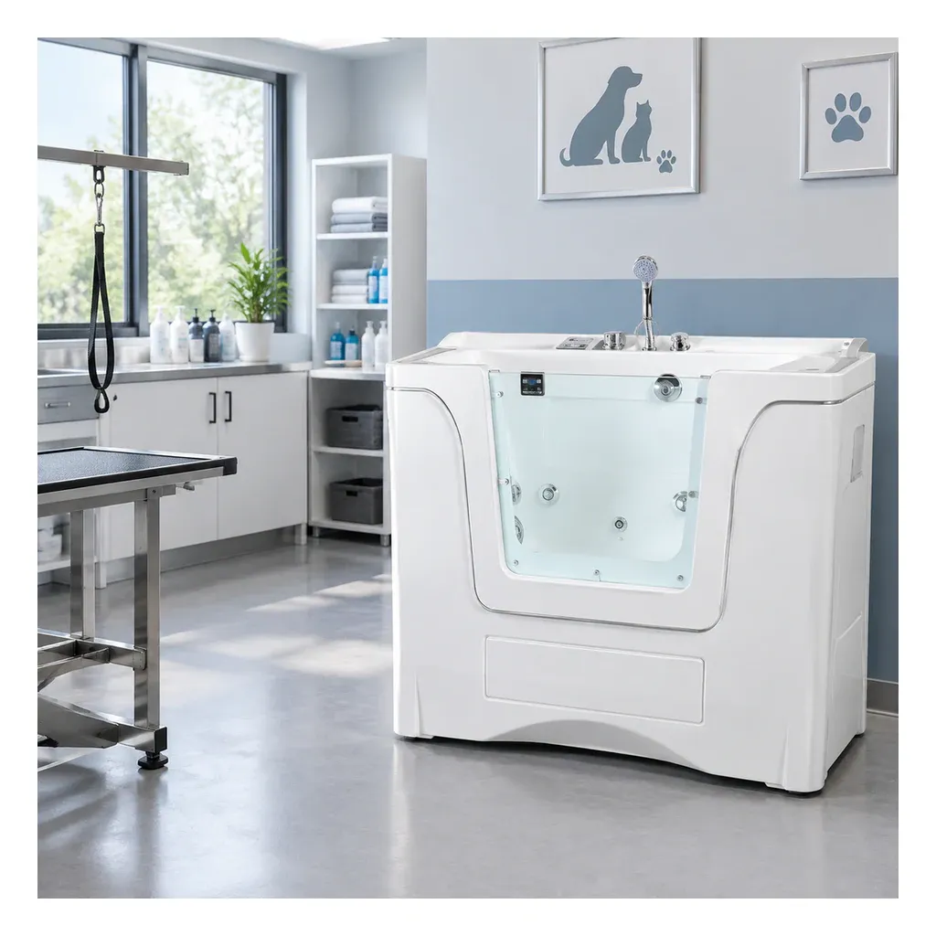 VTS-7312G smart pet spa bathtub in a professional veterinary grooming room