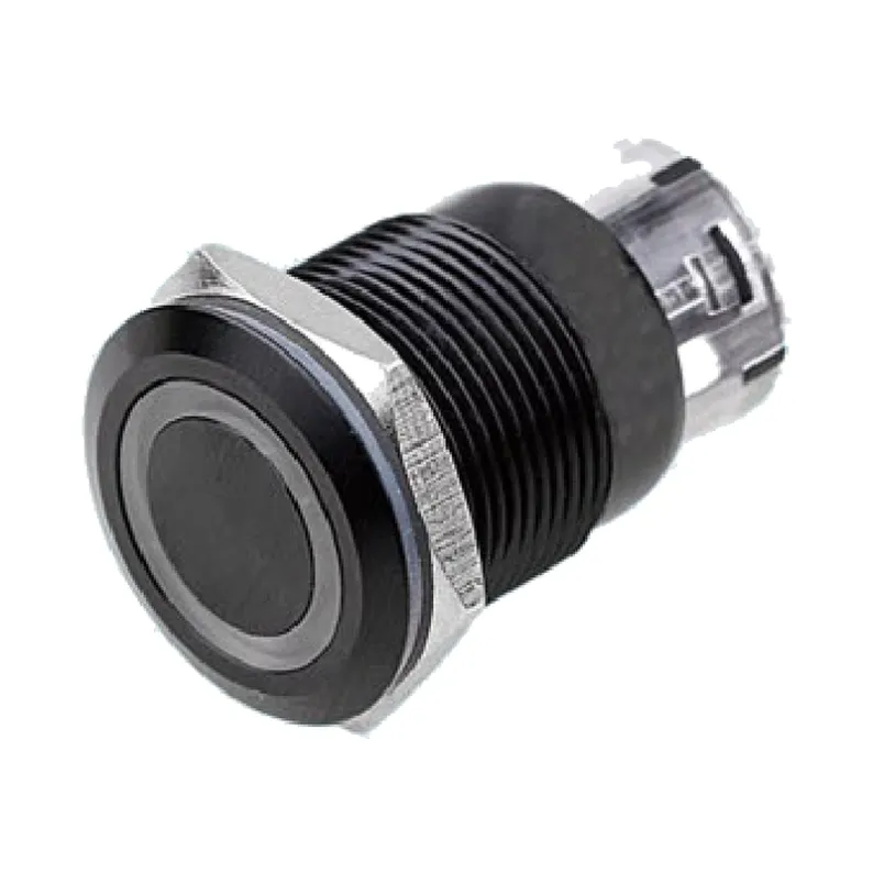 flat metal push button switch, 19 mm panel cutout