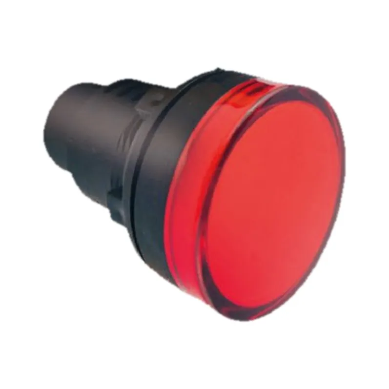30 mm LED indicator light with red domed lens and 36 mm black bezel