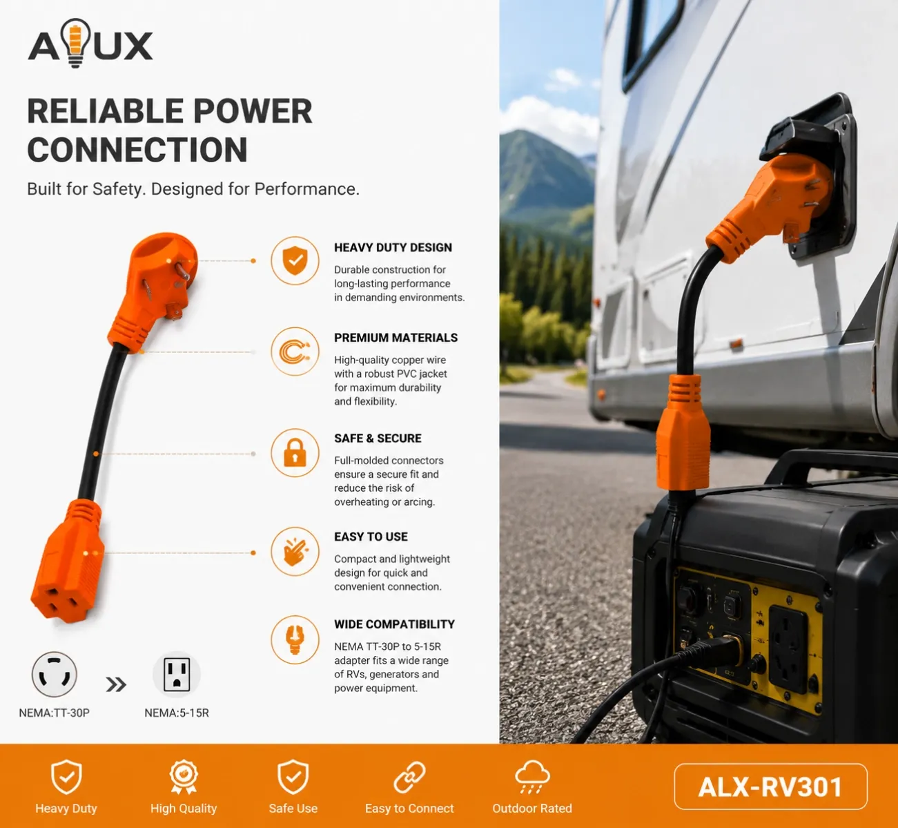 aluux dogbone rv adapter cord application