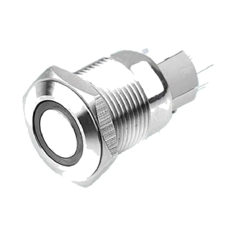 flat metal push button switch, 16 mm panel cutout