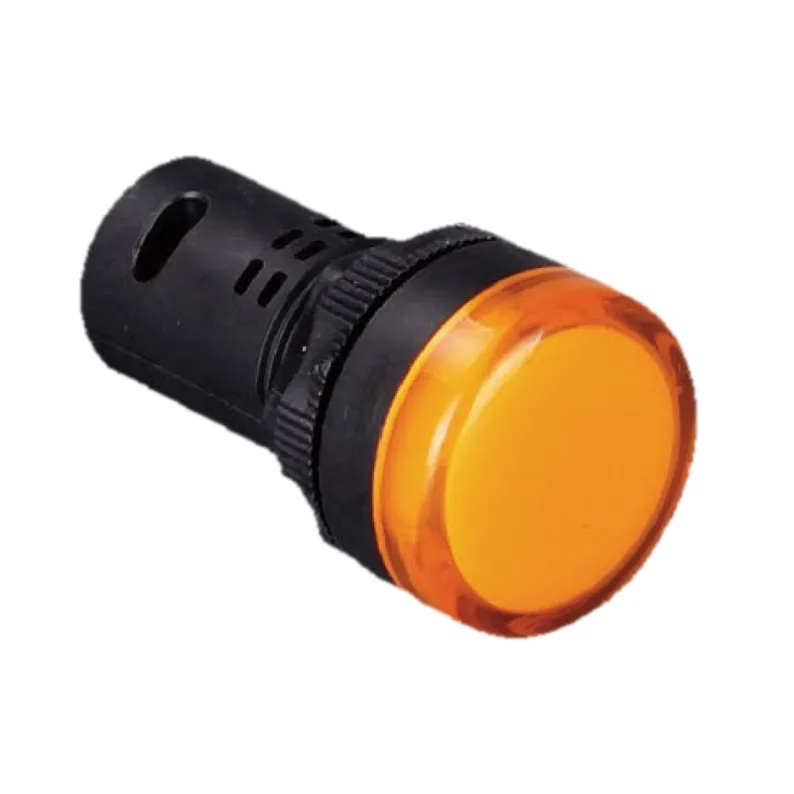 22 mm high profile indicator lamp with amber domed lens and ribbed 30 mm bezel