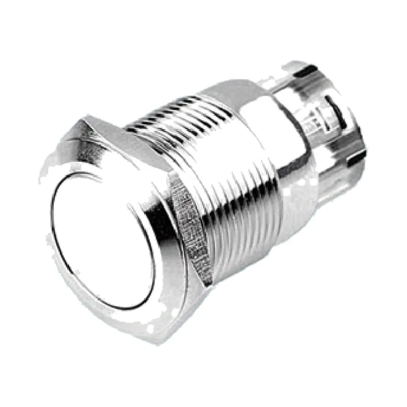 flat metal push button switch, 19 mm panel cutout