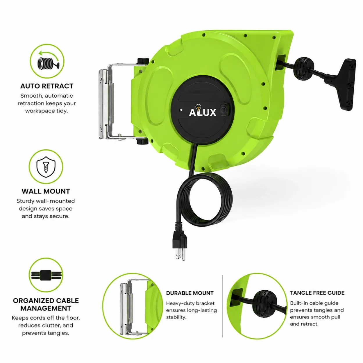 16AWG SJTOW Heavy Duty Cable Reel with Black T-Shape 3 Outlets