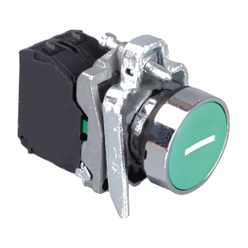 22 mm flush push button switch with a marking strip on the cap, red green white yellow blue