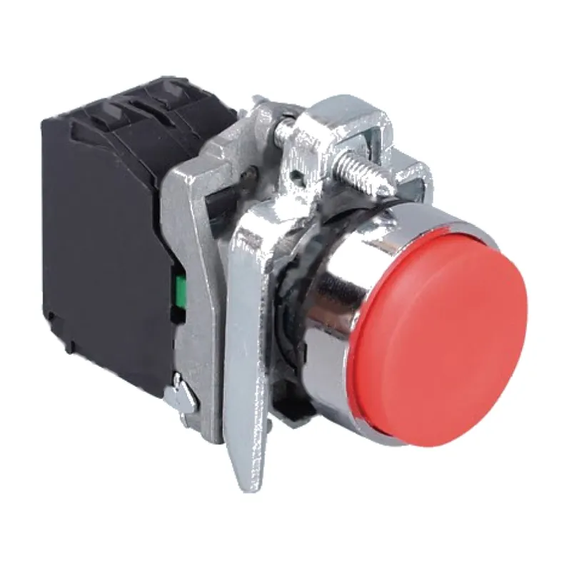 22 mm raised high head metal push button switch, 1 NC contact, red cap