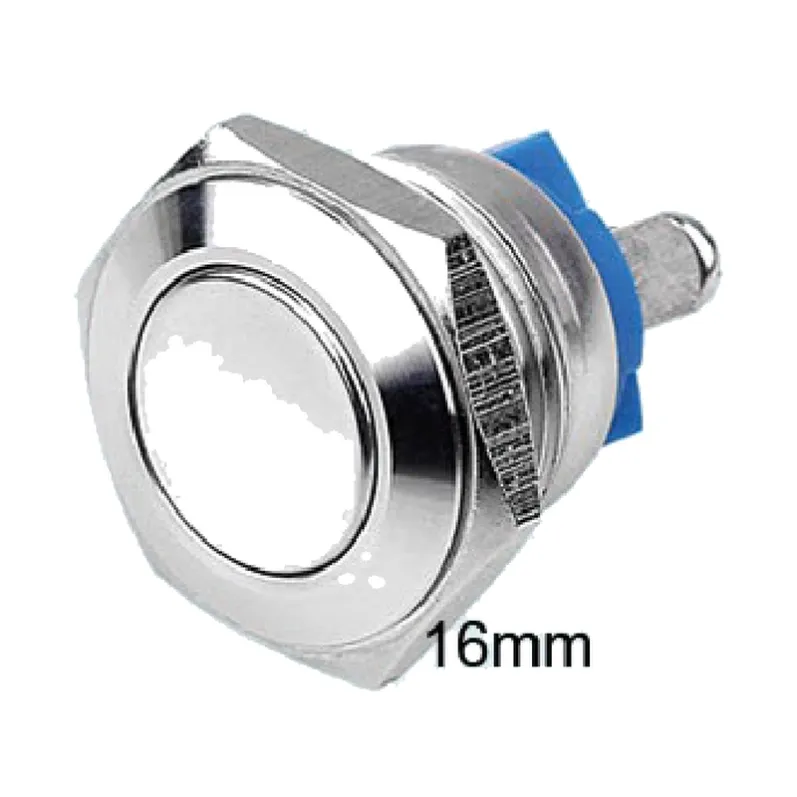 flat metal push button switch, 16 mm panel cutout