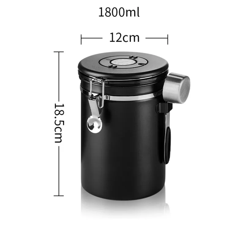 Black 1800ml airtight coffee preservation jar dimension reference photo