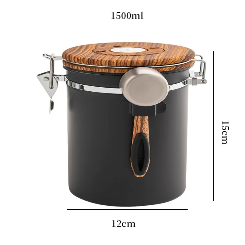 1500ml airtight coffee storage can wood grain lid with measuring scoop