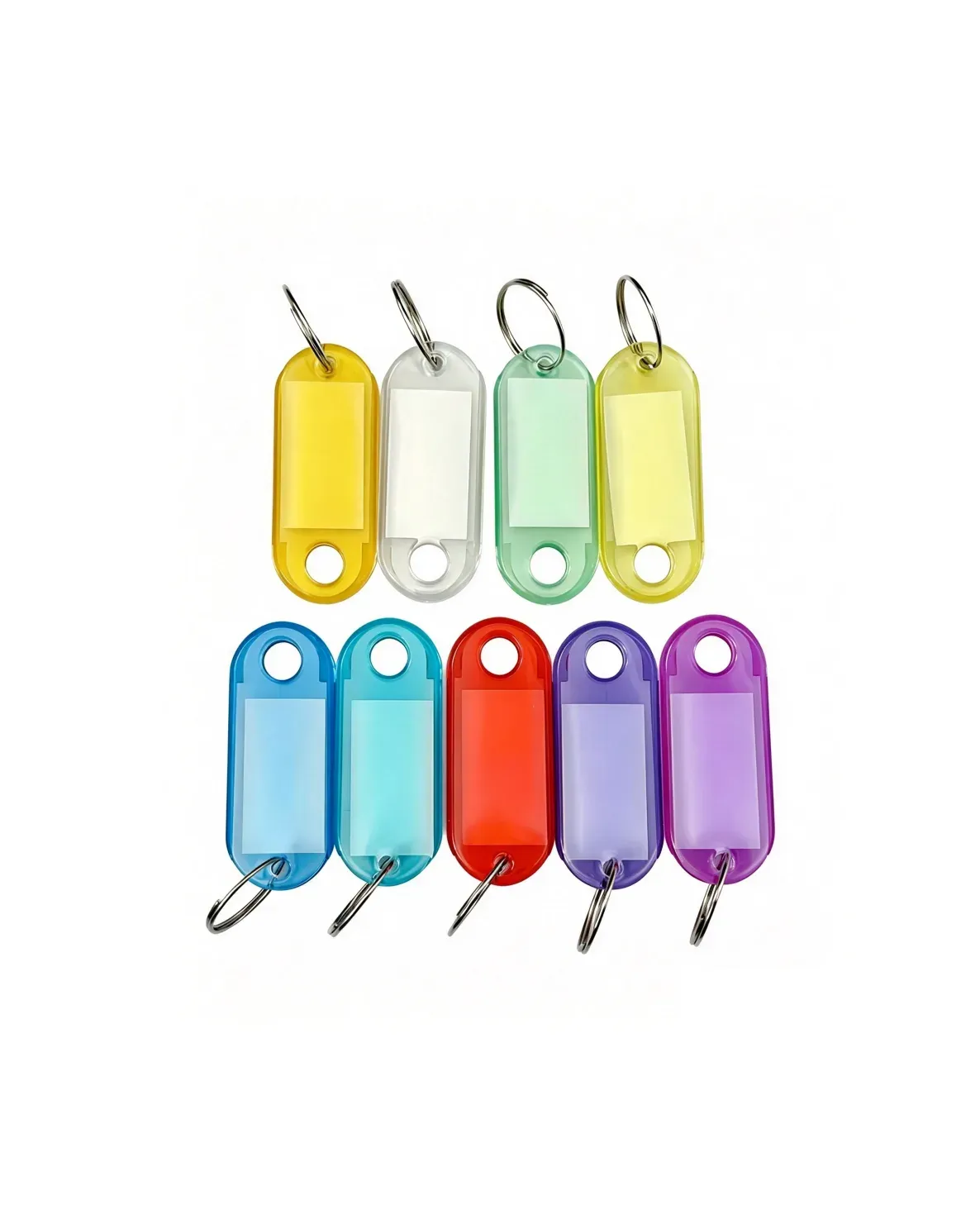 Translucent PS plastic key tags with colored paper inserts in assorted colors