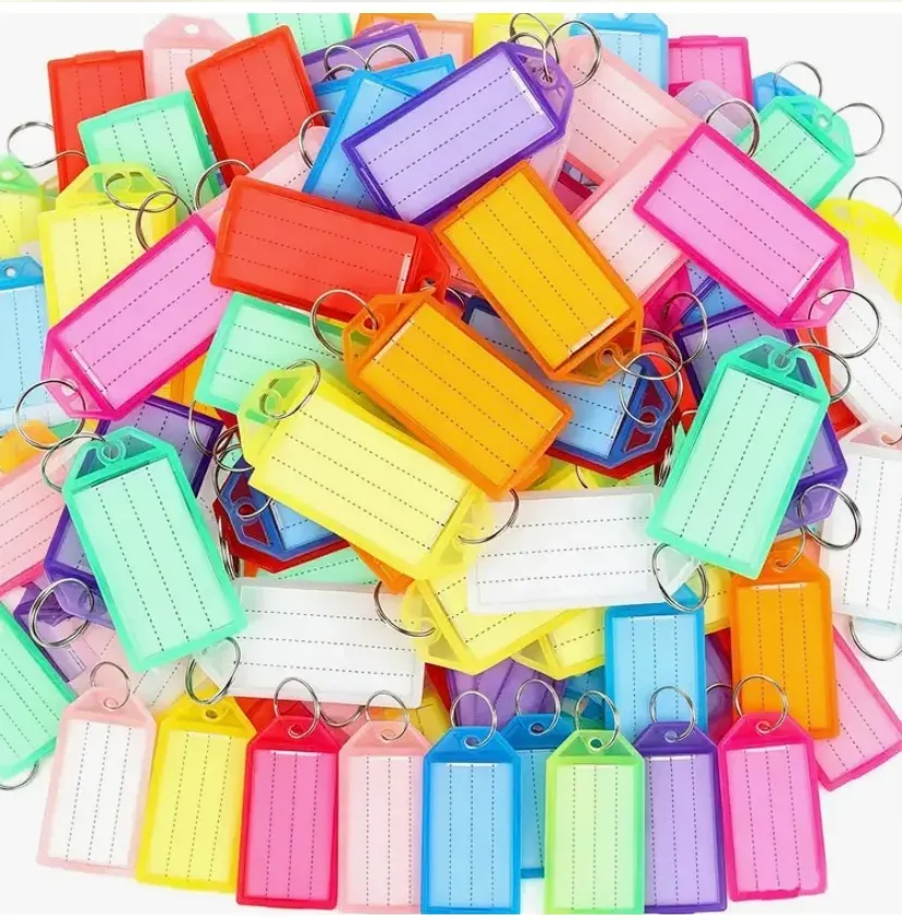 PP plastic key tags with flip covers in assorted colors