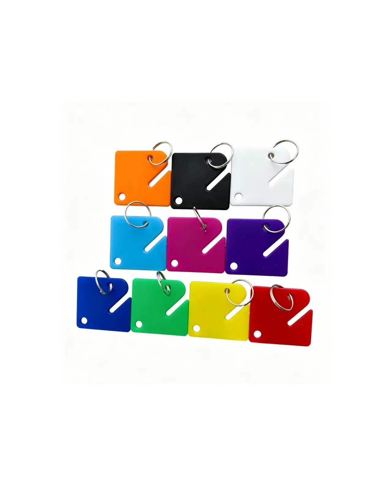 PP square key tags with Z-shaped card slots in assorted colors