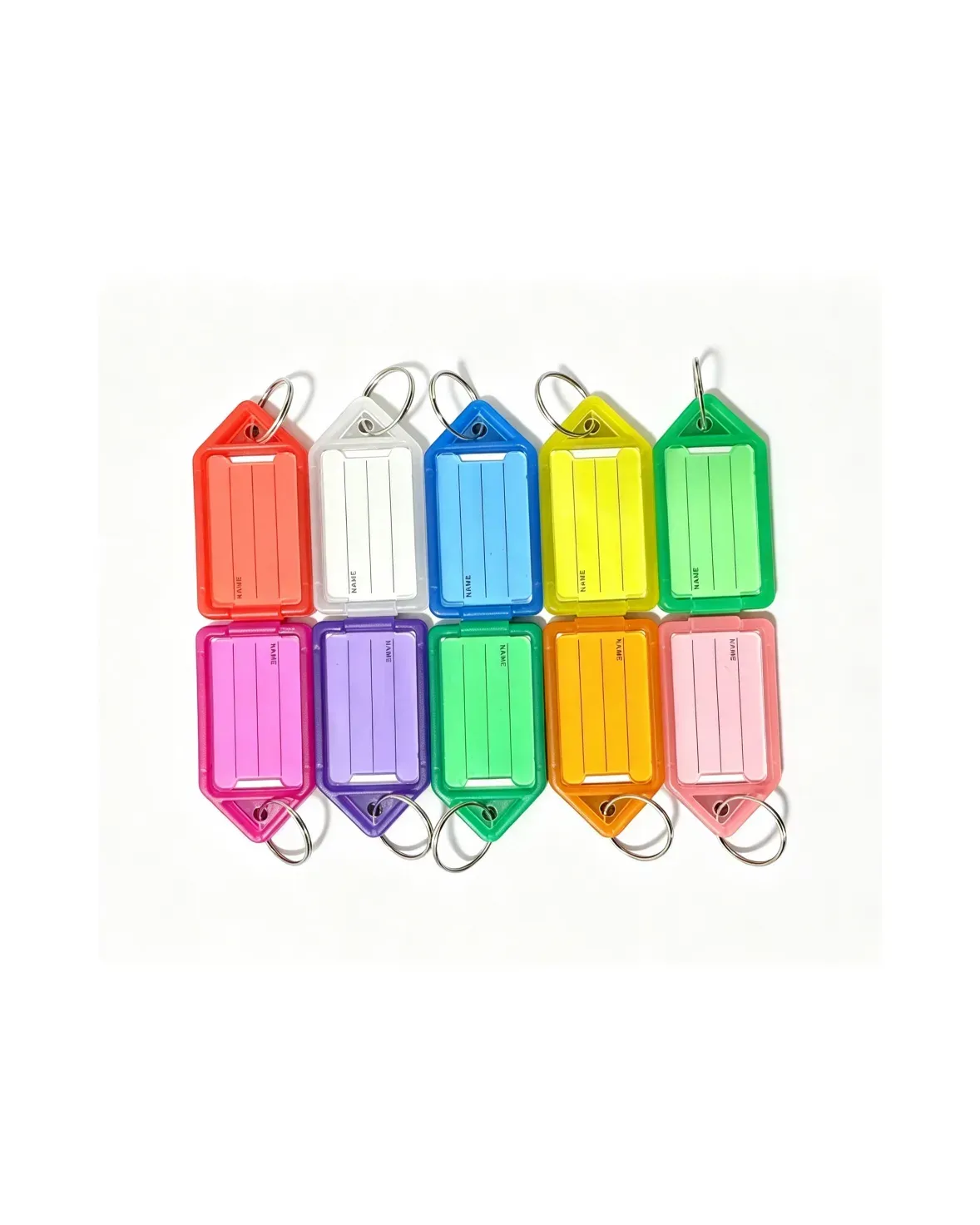 PP house-shaped key tags with name slots in assorted colors