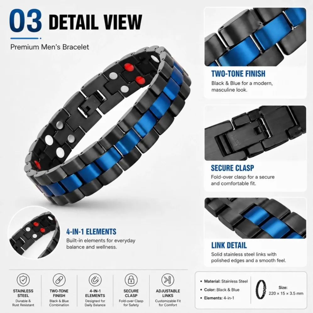 tm183bl-black-blue-stainless-steel-magnetic-bracelet-detail-view