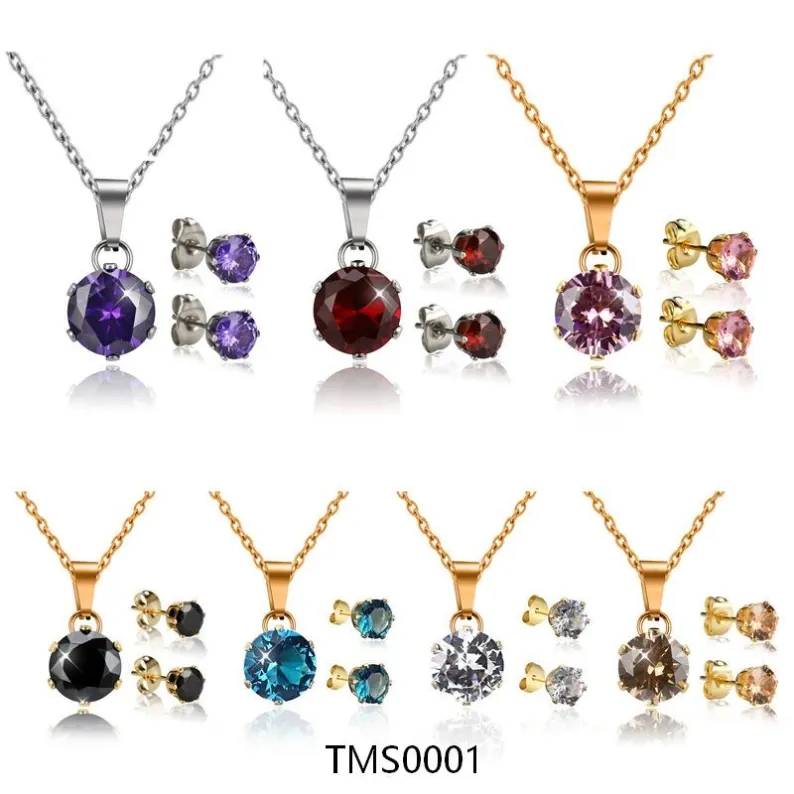 TMS0001-colorful-round-crystal-stainless-steel-necklace-earring-set-wholesale