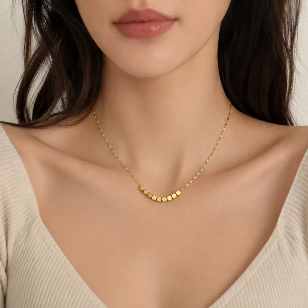 womens-gold-stainless-steel-cube-bead-necklace-lifestyle