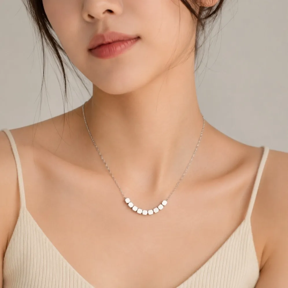 womens-silver-stainless-steel-cube-bead-necklace-lifestyle