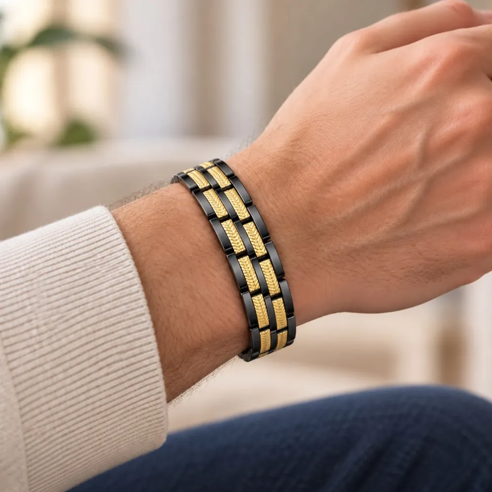 tb003bg-all-215-pure-titanium-black-gold-bracelet-on-wrist
