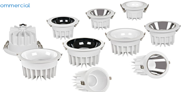 Family of commercial LED downlights in white and black trims