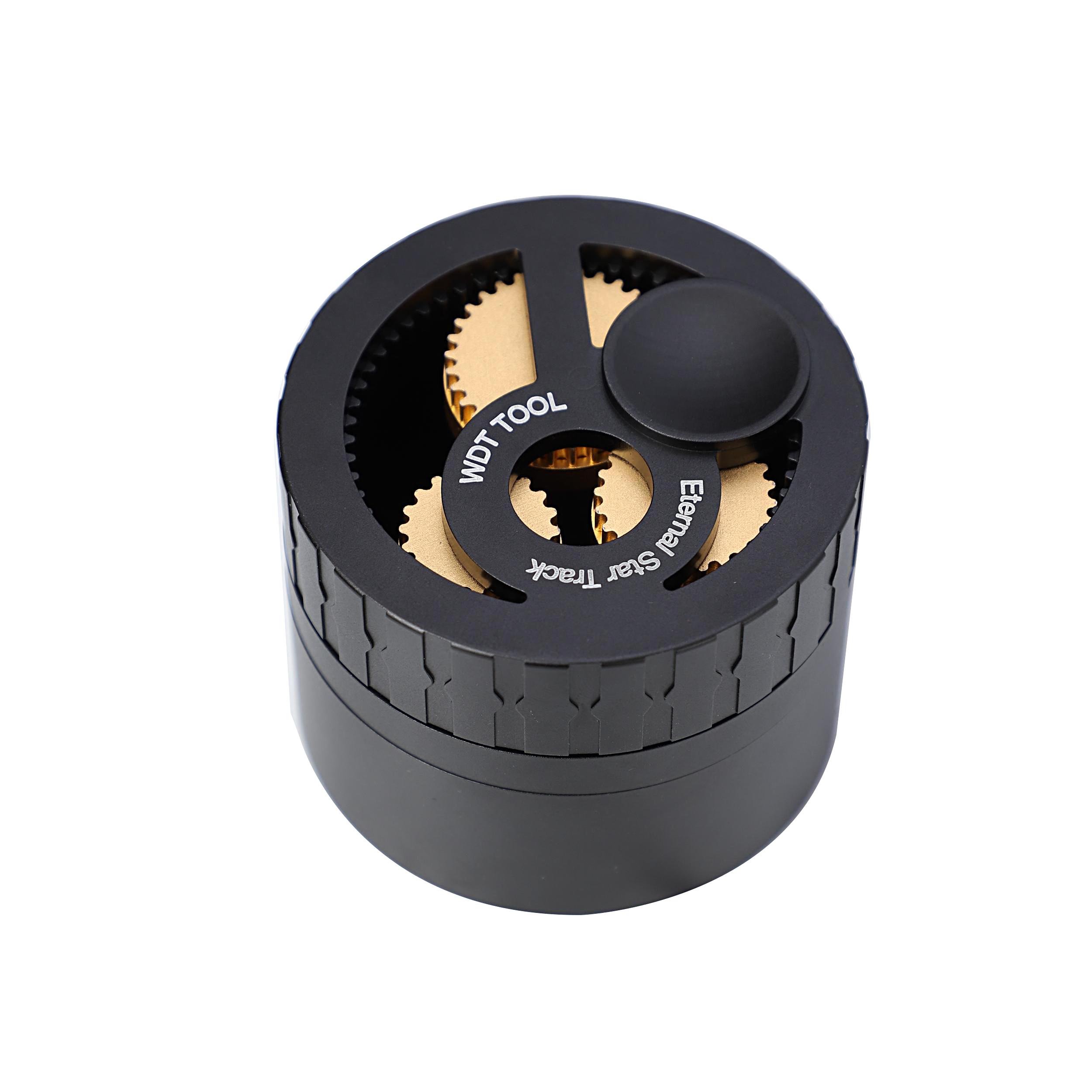 Rotary WDT distribution tool with visible gears and adjustment ring on white