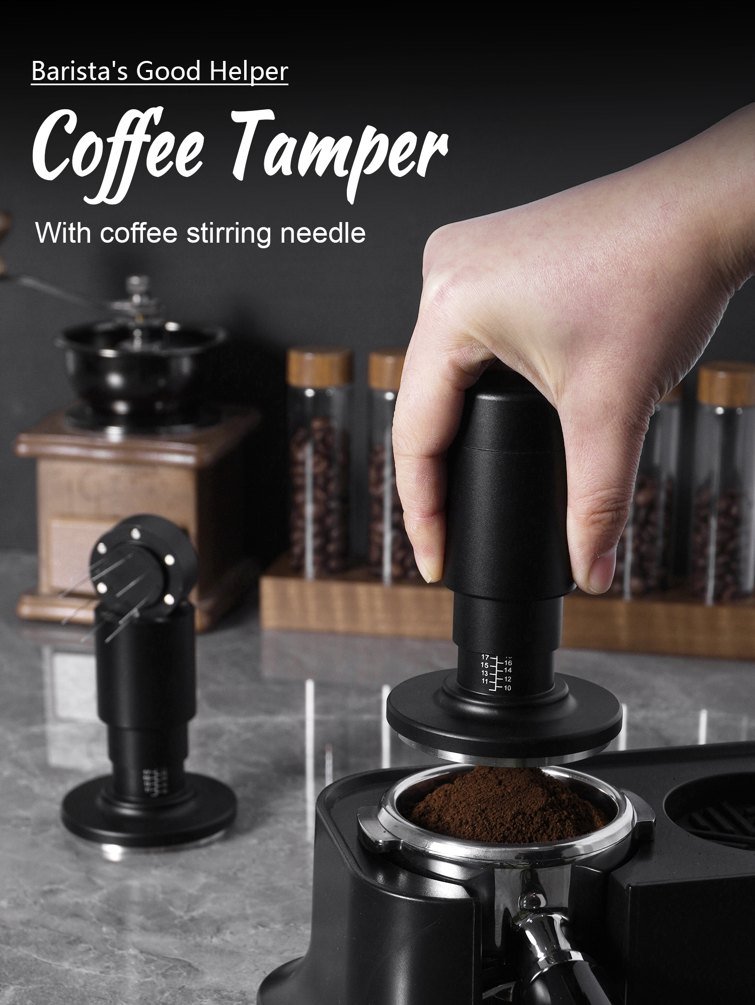 Black Diamond espresso tamper and removable WDT combination