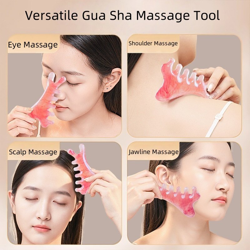 Versatile gua sha scenes: eye, shoulder, scalp and jawline massage