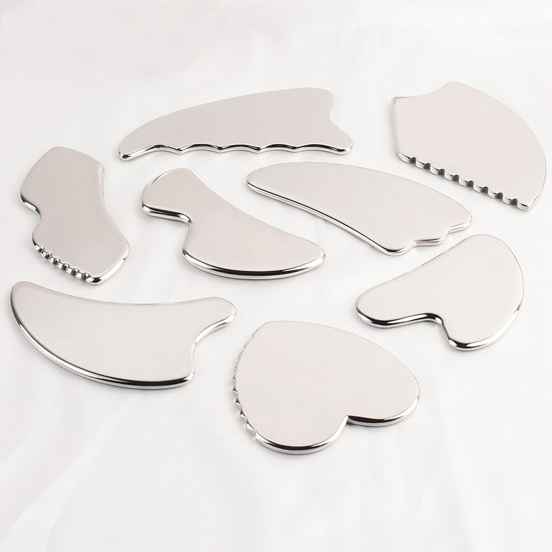 Stainless steel gua sha collection in seven shapes