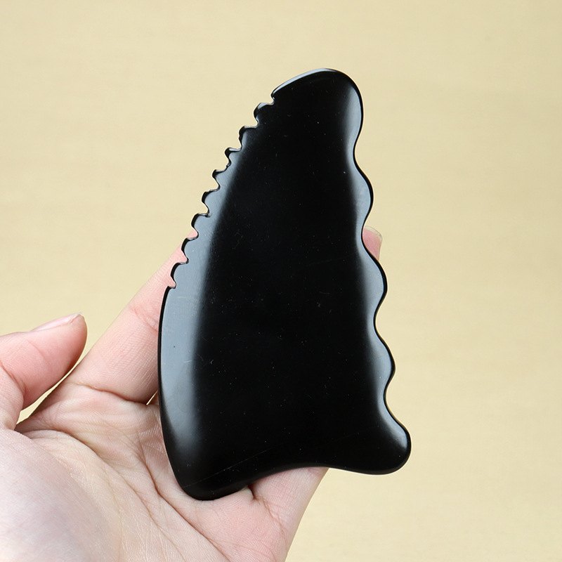 Black Bian Stone Gua Sha Board with Comb Edge Wavy Shape detail 5