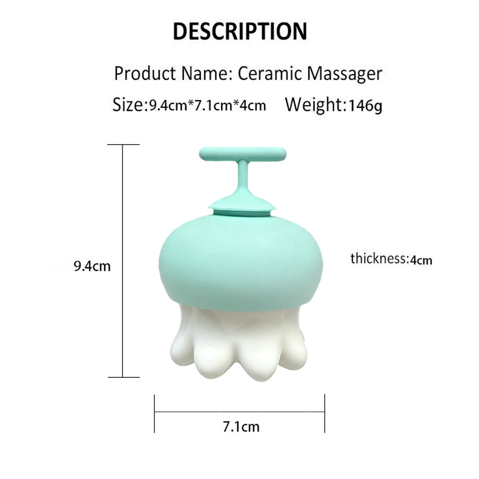 GSK47 Ceramic Mushroom T-Handle Massager 9.4 cm view 5