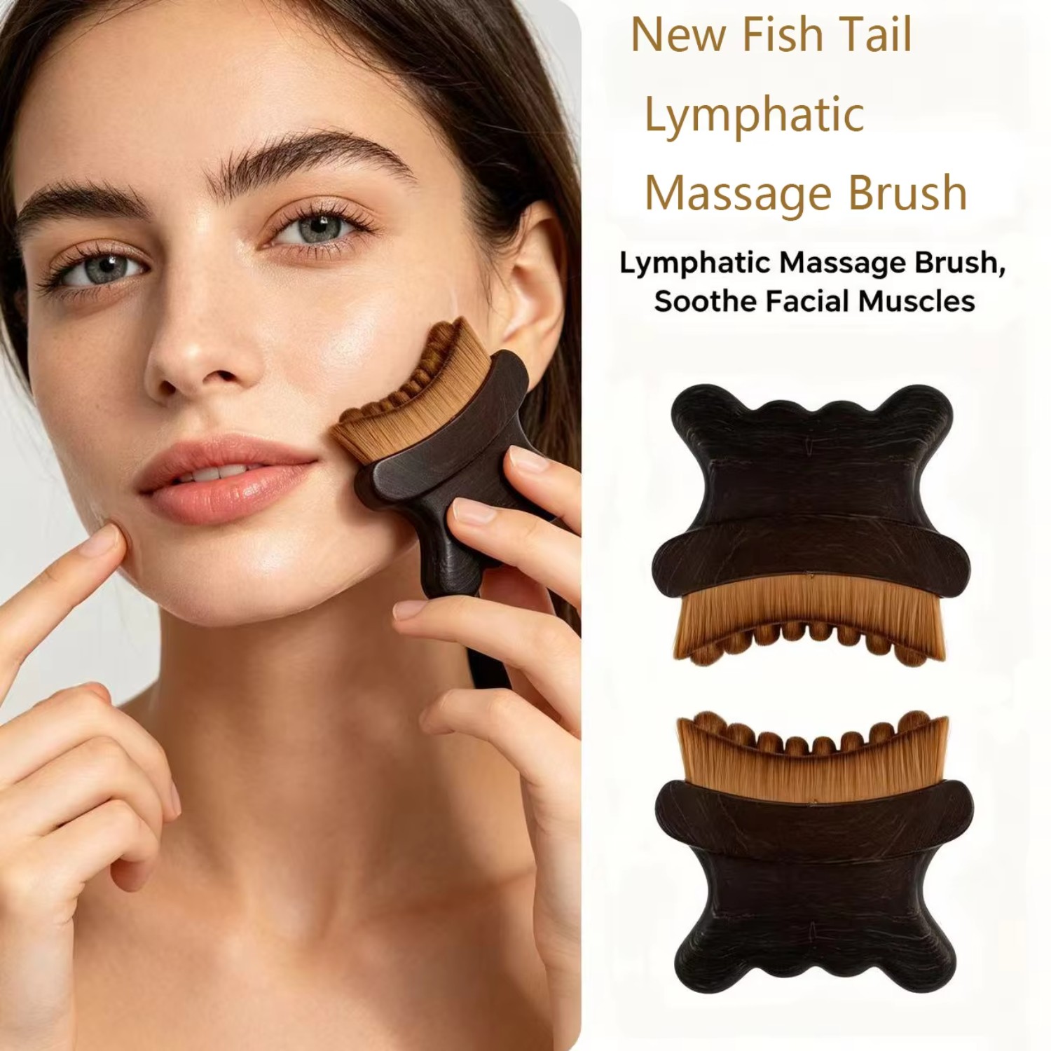 New fish tail lymphatic massage brush with soft facial bristles