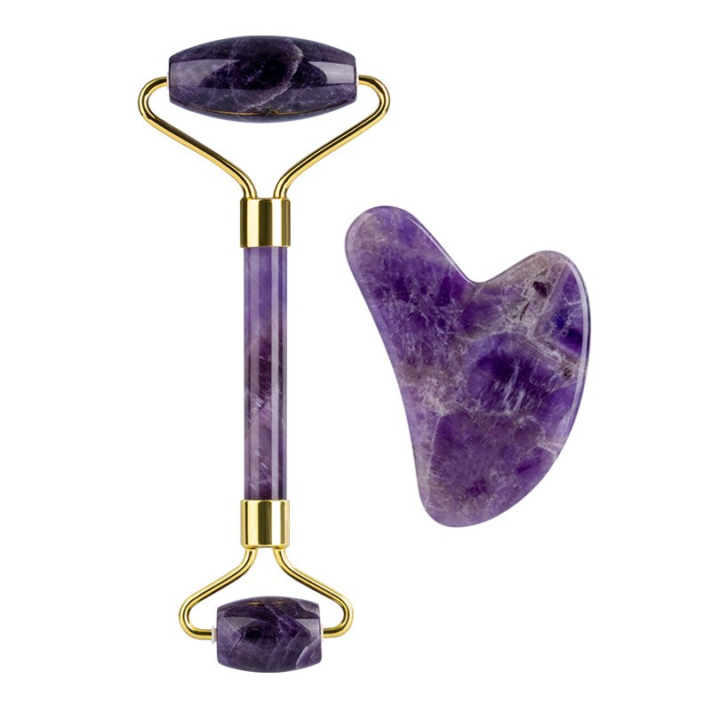 Amethyst roller and gua sha heart stone set