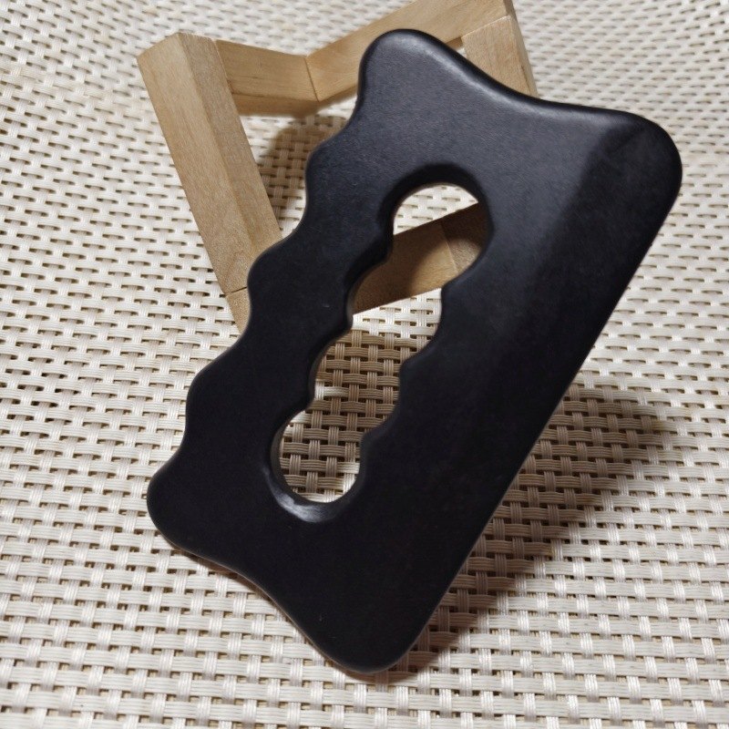 Black Bian Stone Body Gua Sha Board with Finger Grooves