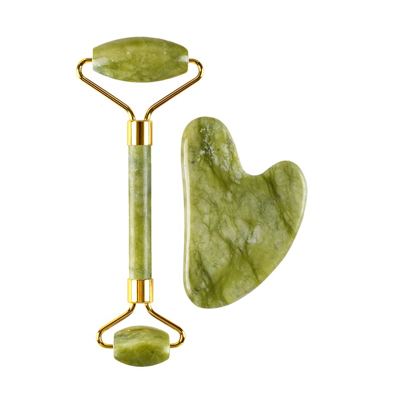 Yellow-green jade roller with matching gua sha board