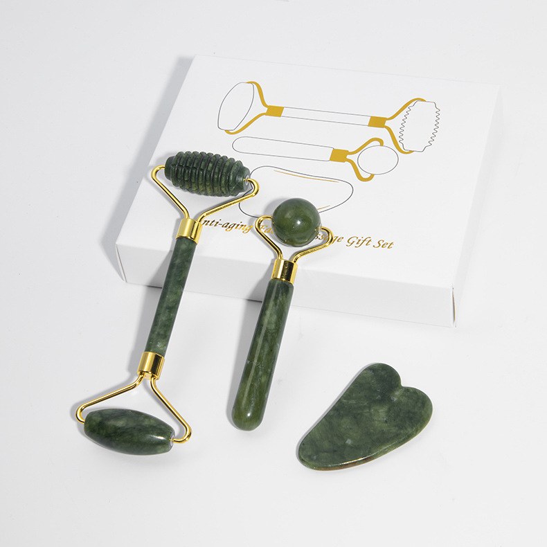 Green xiuyan 3-in-1 set: spiked roller, eye roller and heart board with gift box