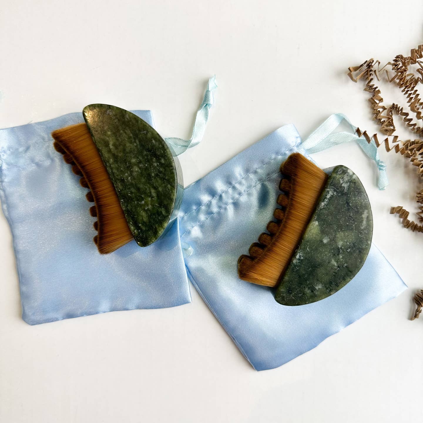 Natural Jade Facial Massage Brush Butterfly Dry Brush for Lymphatic Drainage